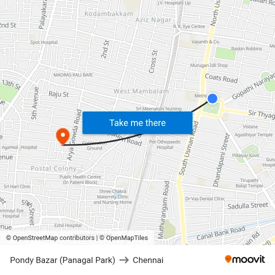 Pondy Bazar (Panagal Park) to Chennai map