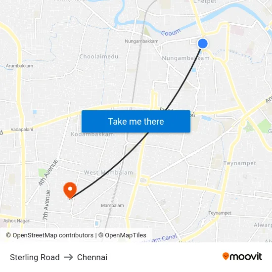 Sterling Road to Chennai map