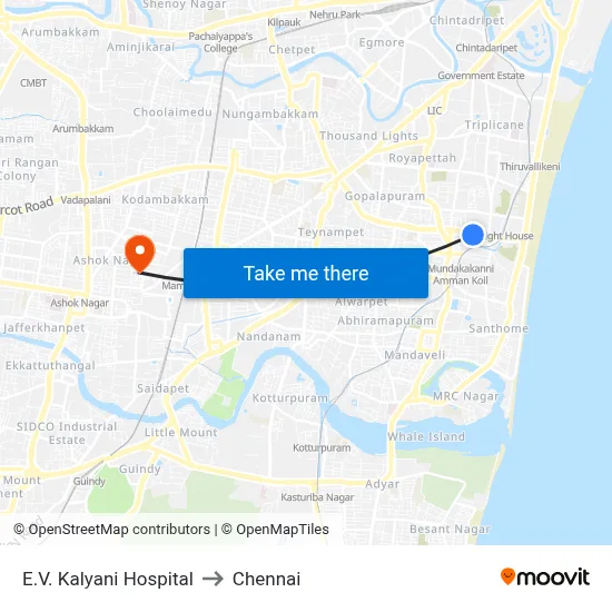 E.V. Kalyani Hospital to Chennai map