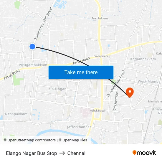Elango Nagar Bus Stop to Chennai map