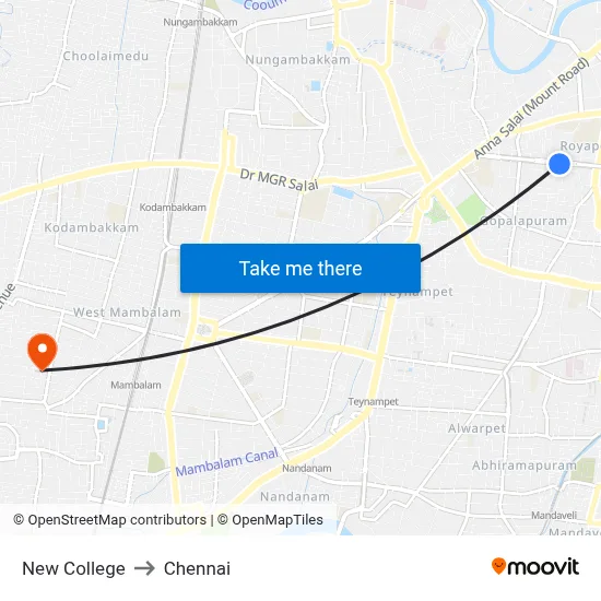 New College to Chennai map