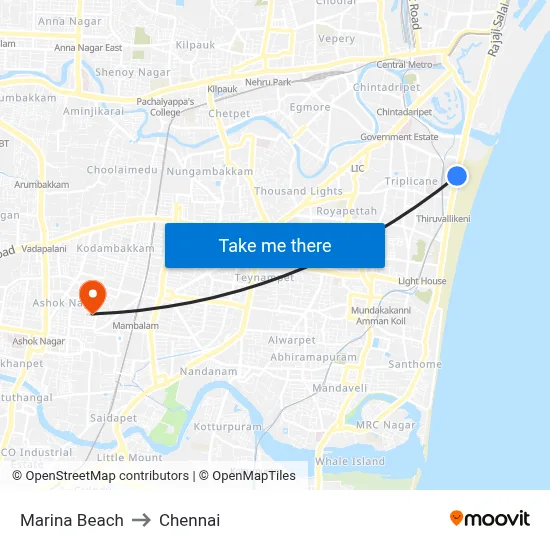 Marina Beach to Chennai map