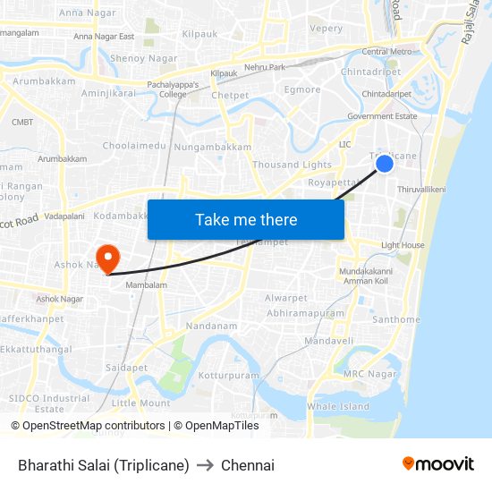 Bharathi Salai (Triplicane) to Chennai map