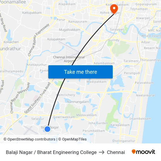 Balaji Nagar / Bharat Engineering College to Chennai map