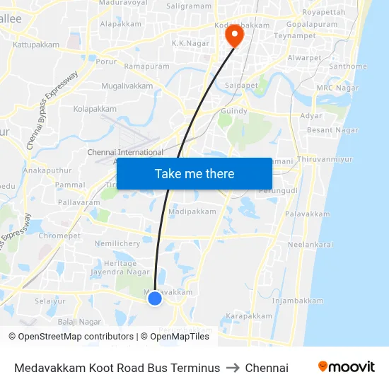 Medavakkam Koot Road Bus Terminus to Chennai map