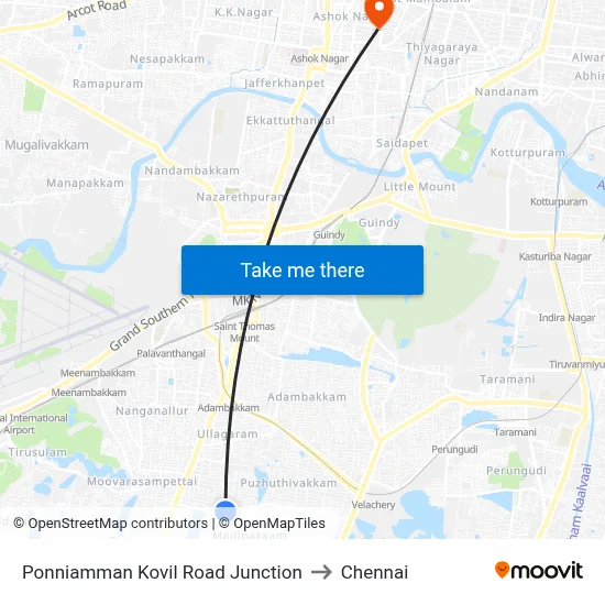 Ponniamman Kovil Road Junction to Chennai map