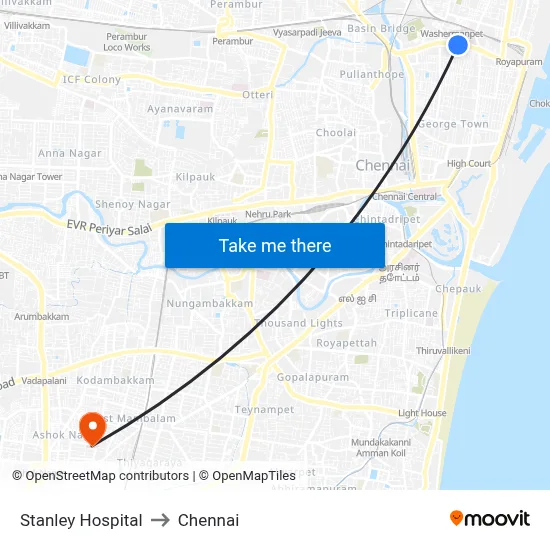 Stanley Hospital to Chennai map