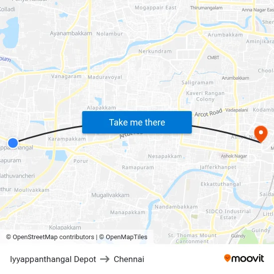 Iyyappanthangal Depot to Chennai map