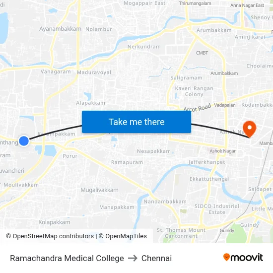 Ramachandra Medical College to Chennai map