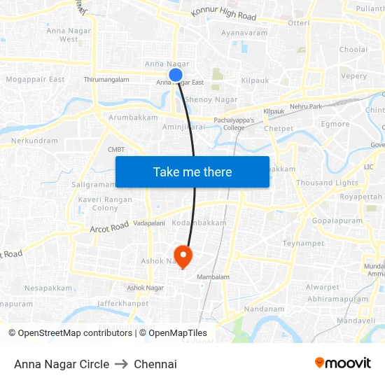 Anna Nagar Circle to Chennai map
