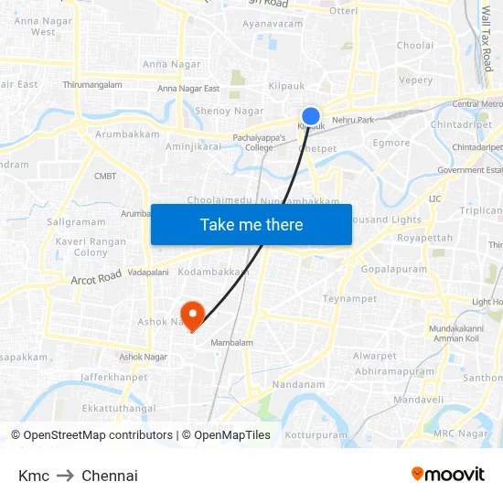 Kmc to Chennai map