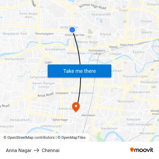 Anna Nagar to Chennai map