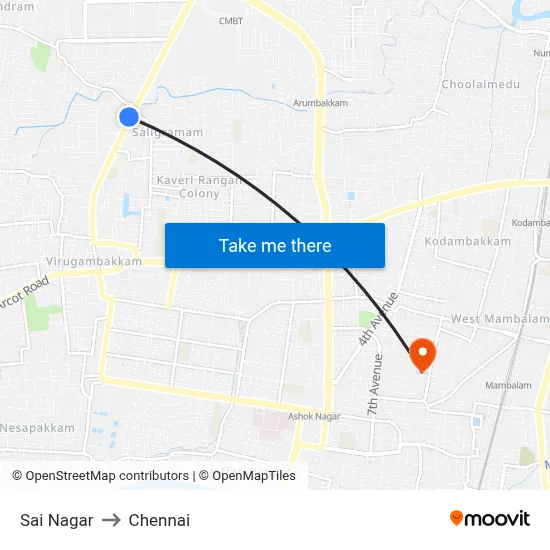 Sai Nagar to Chennai map