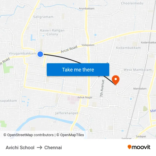 Avichi School to Chennai map