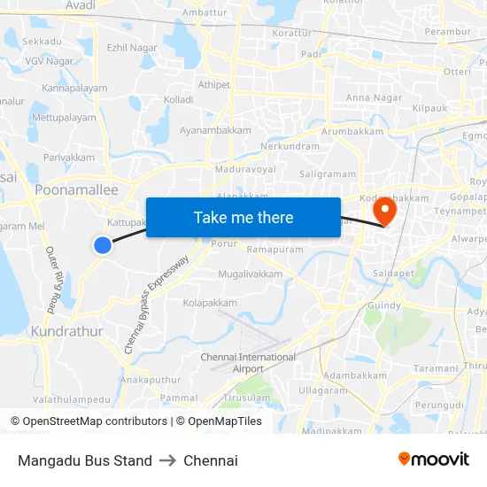 Mangadu Bus Stand to Chennai map
