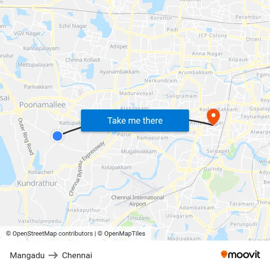 Mangadu to Chennai map