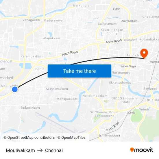Moulivakkam to Chennai map