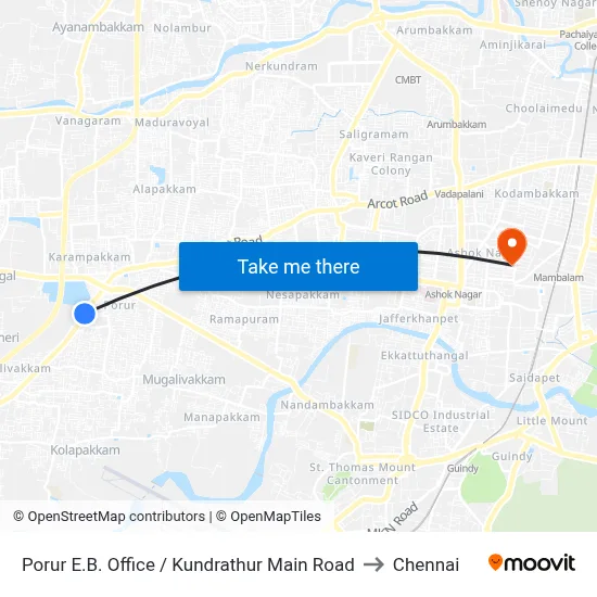 Porur E.B. Office / Kundrathur Main Road to Chennai map