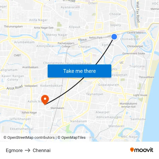 Egmore to Chennai map