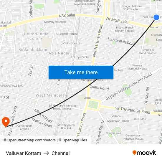 Valluvar Kottam to Chennai map