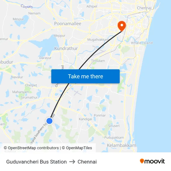 Guduvancheri Bus Station to Chennai map