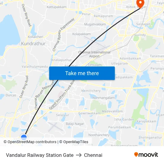 Vandalur Railway Station Gate to Chennai map