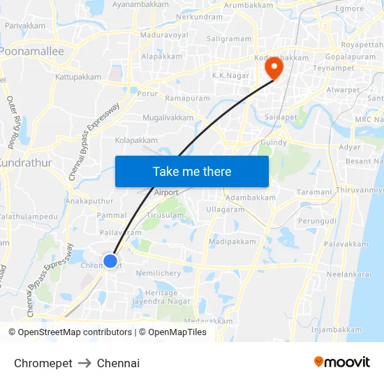 Chromepet to Chennai map