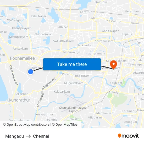 Mangadu to Chennai map