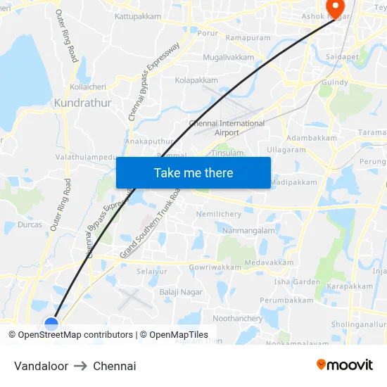 Vandaloor to Chennai map