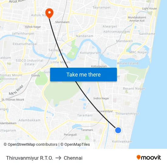 Thiruvanmiyur R.T.O. to Chennai map