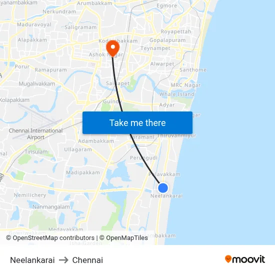 Neelankarai to Chennai map