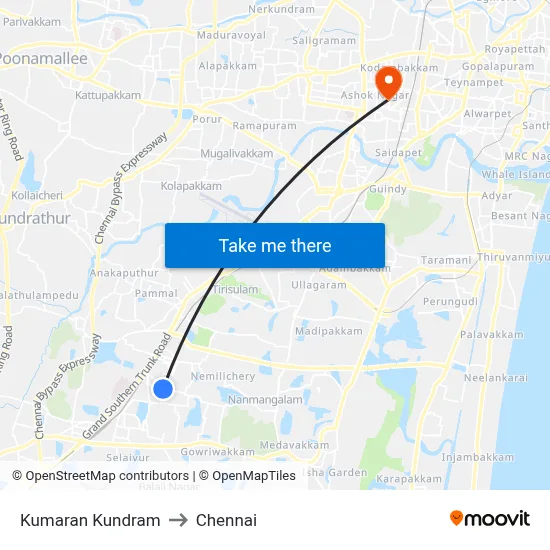Kumaran Kundram to Chennai map
