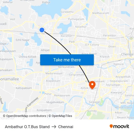 Ambathur O.T.Bus Stand to Chennai map