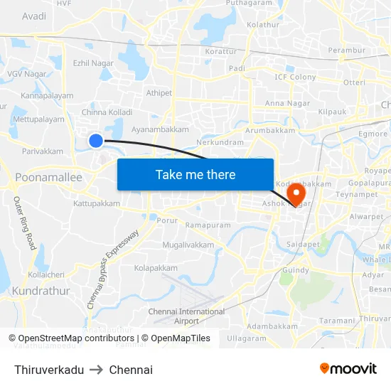 Thiruverkadu to Chennai map