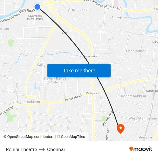 Rohini Theatre to Chennai map