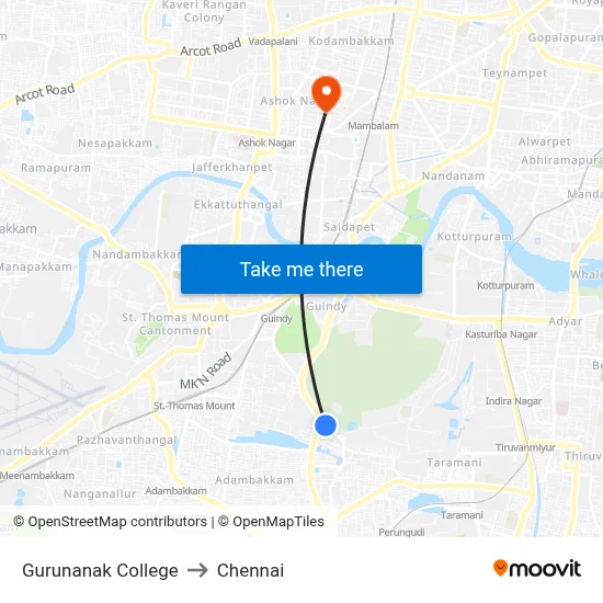 Gurunanak College to Chennai map