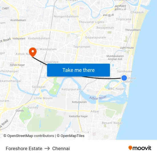 Foreshore Estate to Chennai map