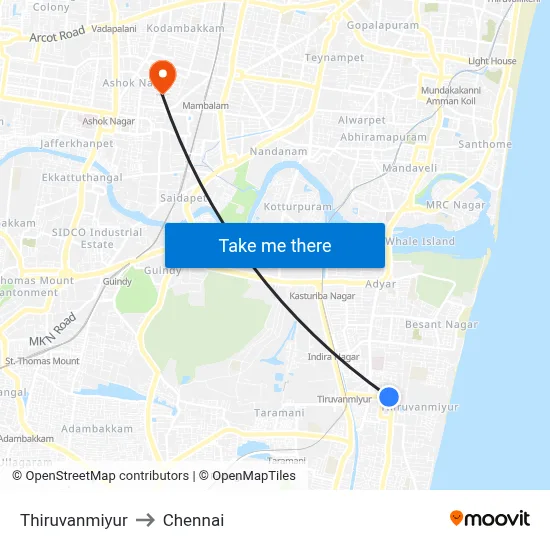 Thiruvanmiyur to Chennai map