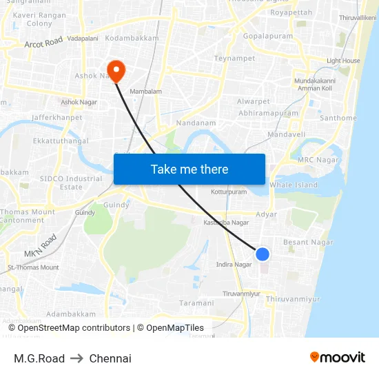 M.G.Road to Chennai map