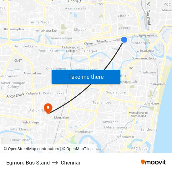 Egmore Bus Stand to Chennai map