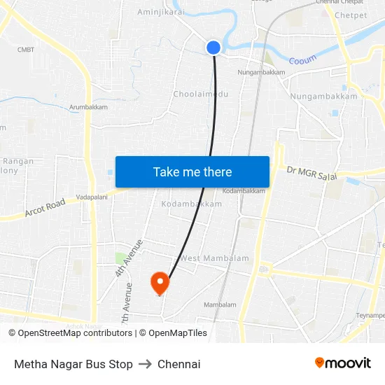 Metha Nagar Bus Stop to Chennai map
