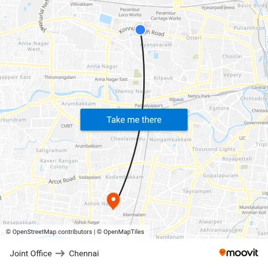 Joint Office to Chennai map