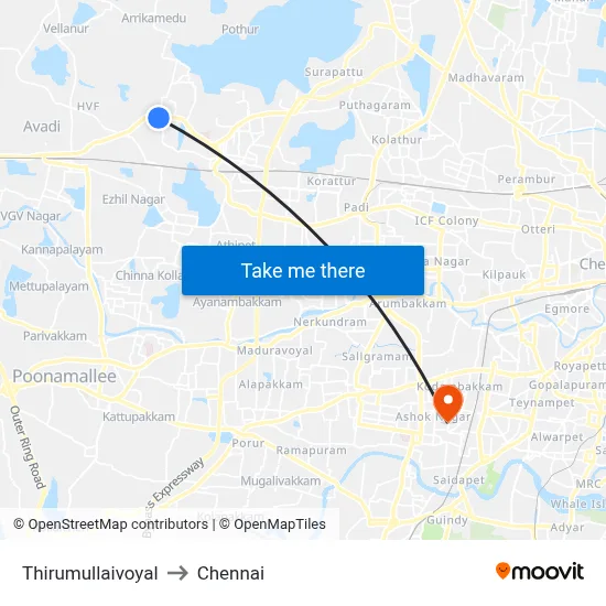 Thirumullaivoyal to Chennai map