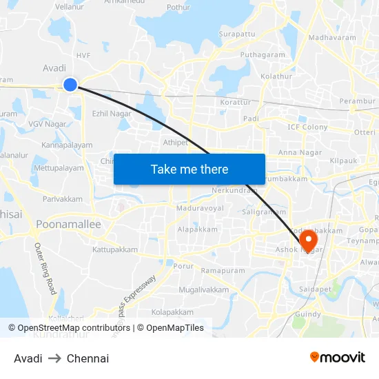 Avadi to Chennai map