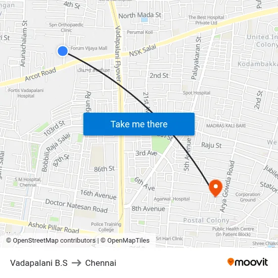 Vadapalani B.S to Chennai map