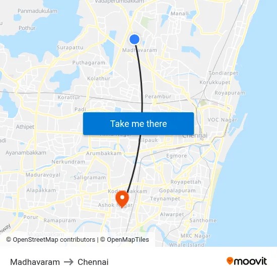 Madhavaram to Chennai map