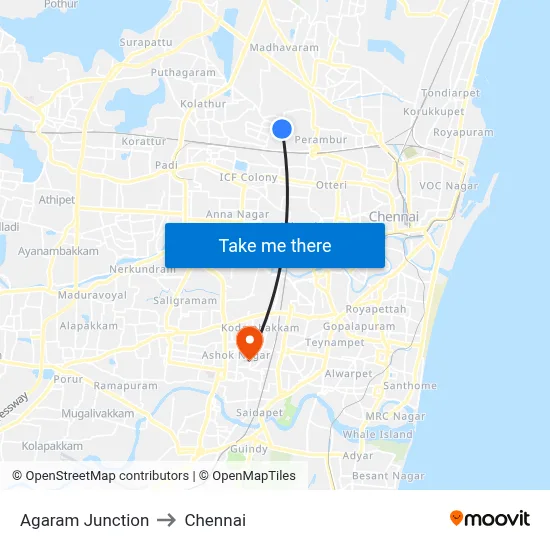Agaram Junction to Chennai map
