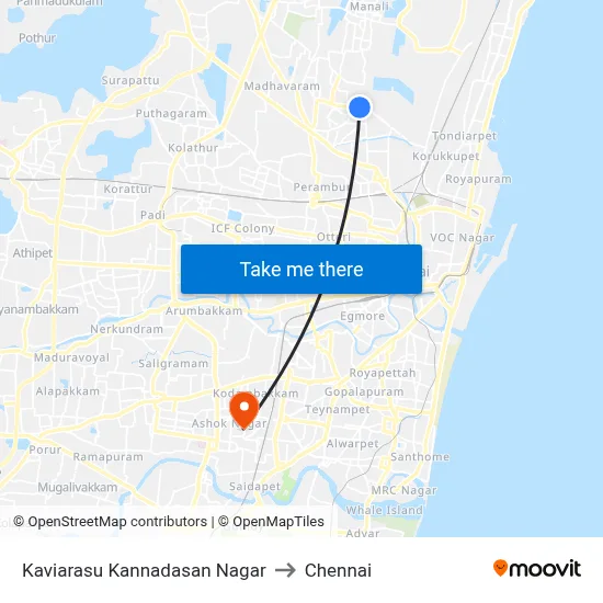 Kaviarasu Kannadasan Nagar to Chennai map