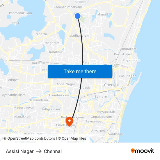 Assisi Nagar to Chennai map