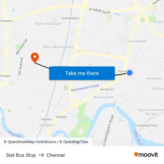 Siet Bus Stop to Chennai map